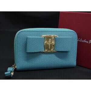 Ferragamo Vara Ribbon Leather coin wallet Case Purse Blue